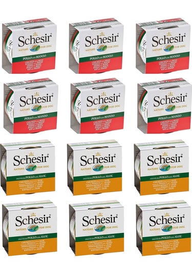 Schesir 2 Çeşit Sığır ve Tavuklu Karma Köpek Konservesi 12 x 150 G