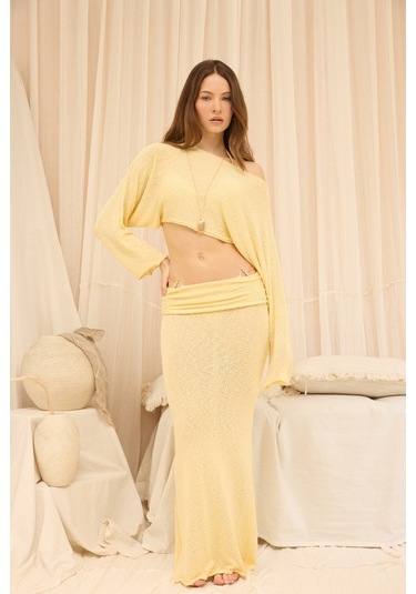 Mai Collection Naval Sarı Crop Etek Triko Takım