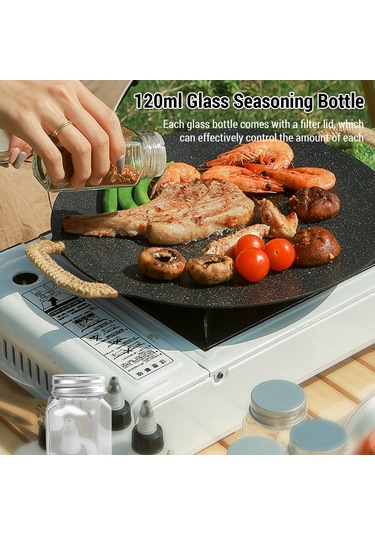 Kamp Baharat Şişe Seti Dış Mekan Taşınabilir Baharat Şişesi Sıvı Çaydanlık İle Kamp Depolama Çantası Siyah