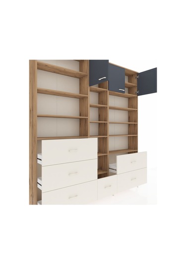 Arges Dolap 17 Raflı 6 Çekmeceli 3 Kapaklı 220x30x243 Çam-antrasit/aytaşı Antrasıt/aytası