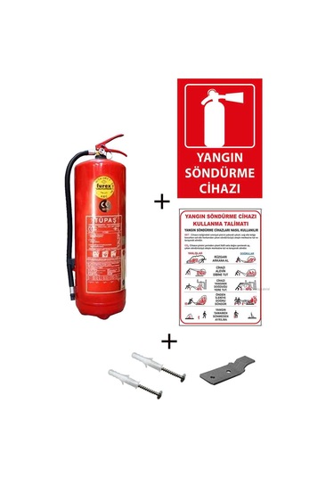 Tüpaş Yangın Tüpü 6 KG + Yangın Tüpü Kullanım Talimatı+ Yangın Tüpü Levhası+ Askı Aparatı+ Dübel Vida ve Kare Sehpa 6'lı Set