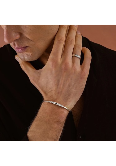 925 Ayar Gümüş Ay Göndüsü Motifli Unısex Kelepçe Bileklik Gümüş