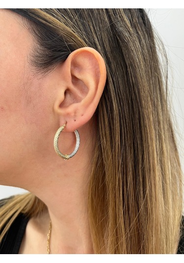 Altın Nesil - 14 Ayar Altın Sarı Beyaz Boru Büyük Halka Küpe Altın - Beyaz Altın