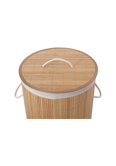 BAMBU KAPAKLI ÇAMAŞIR SEPETİ EL YAPIMI,NATURAL 35x35x60cm Diğer