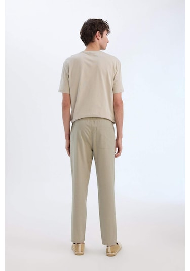 DeFacto %100 Pamuk Keten Görünümlü Yazlık Jogger Pantolon Dar Paça Beli Bağcıklı Lastikli Cepli Z6475AZ25SPKH404