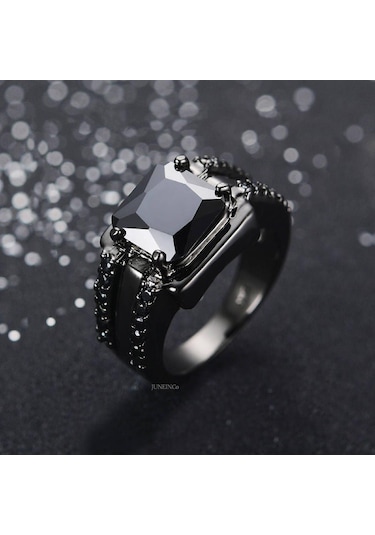 Siyah Vintage Erkek Kadın Kristal Yeşil Yüzük Charm Siyah Altın Alyanslar Erkekler Kadınlar Için Punk Kare Zirkon Alyans 8 Siyah