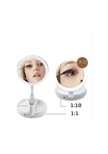 Techtic Katlanabilir Yuvarlak Mike Up Mirror Led Işıklı 10x Makyaj Aynası