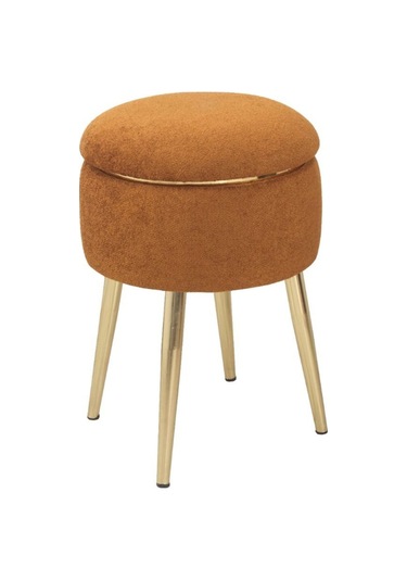 Bella Metal Ayaklı Puflu Teddy Kumaş Sehpa Altın Turuncu Gold Orange