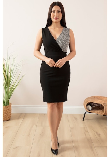 Kalopya Kruvaze Yaka Pul Detay Kısa Abiye Elbise 13342-