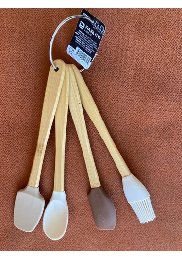 Bambu Saplı Silikon Mutfak Gereç Seti 4'lü Kahverengi