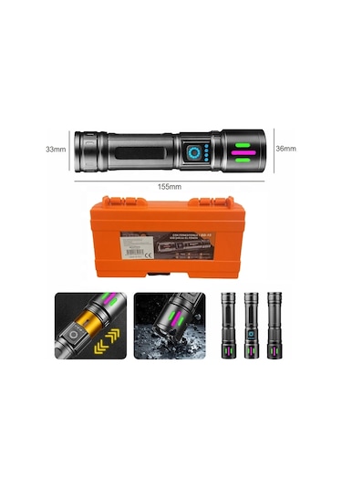 Bedotech Bd-15 6.4w Tg Led Çok Fonksiyonlu Alüminyum Alaşımlı Zoomlu Type-c Şarjlı El Feneri Çok Renkli