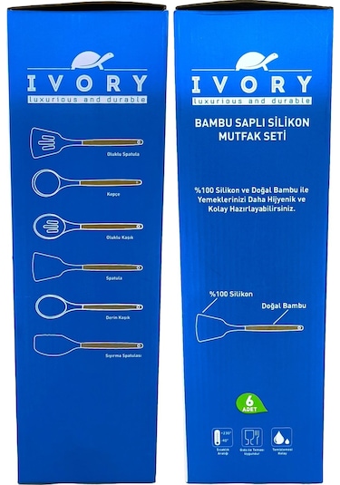 Ivory Doğal Bambu Saplı %100 Silikon Mutfak Seti 6 Parça Siyah