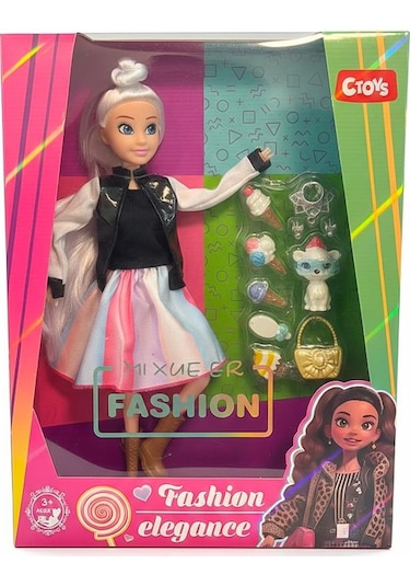 Ctoy Moda Aksesuarlı Oyuncak Bebek Desenli Etekli 30 Cm 867110