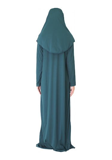 Koyu Yeşil Fermuarlı Namaz Elbisesi Koyu Yeşil