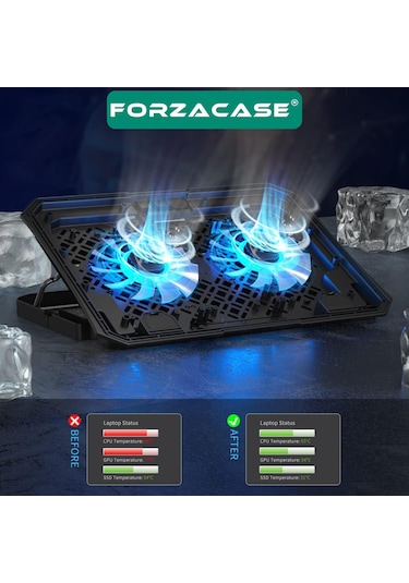 Forzacase Çift Fanlı Yükseklik Ayarlı Rgb Ledli Notebook Laptop