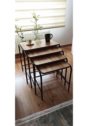 Valencia 4'lü Zigon Sehpa Takım Metal Statik Siyah Ayak Üreticiden Mermer