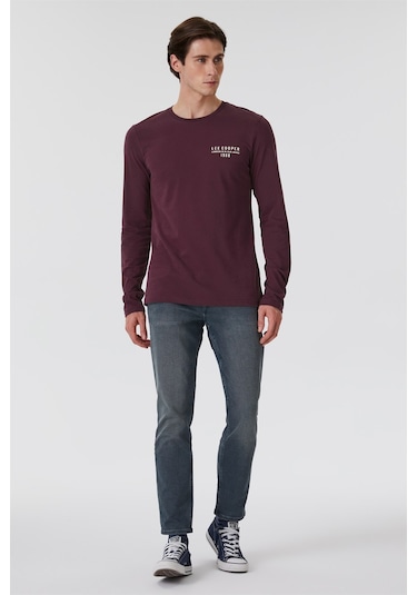 Lee Cooper Renzo Erkek O Yaka Uzun Kol T-Shirt Bordo-15360 Bordo