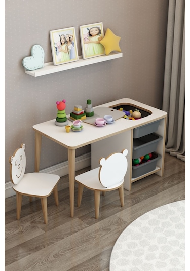 Moniev Çocuk Çalışma Masası Oyun Ve Etkinlik Masası Yaz Sil Masa Gri Gri