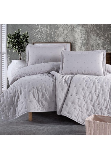 Clasy Microfiber Nakışlı Çift Kişilik Yatak Örtüsü Seti Aspendos Gri
