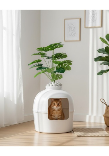 Reyo Dekorapet Dekoratif Kedi Tuvaleti Beyaz