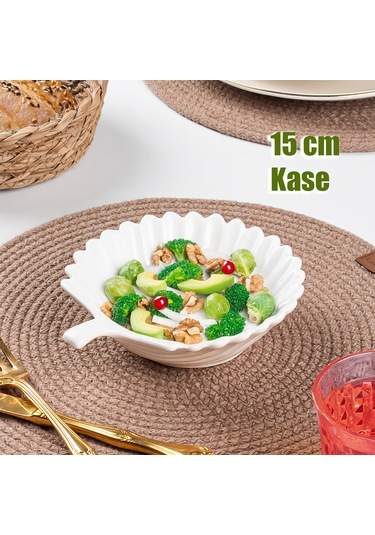 Porsima 1747n Porselen Kase Yaprak Desenli Derin Salata Kase 15cm