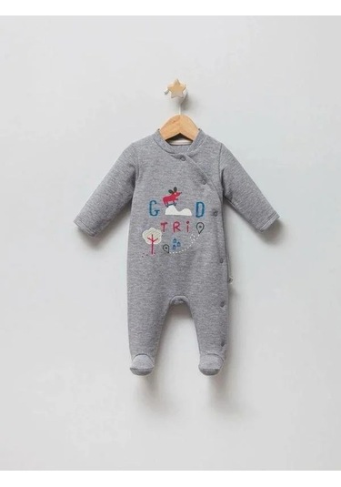Erkek Bebek Öncen Çıtçıt Kapamalı Patikli Tulum-14941 Gri