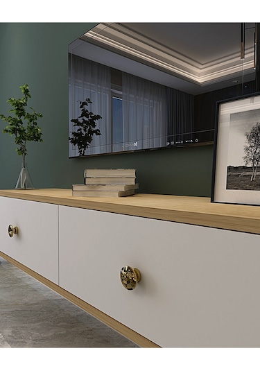 Tda1202dbg - Zuzu Duvara Montaj Tv Stand Safirmeşe-beyaz-gold 120cm Safirmeşe-beyaz