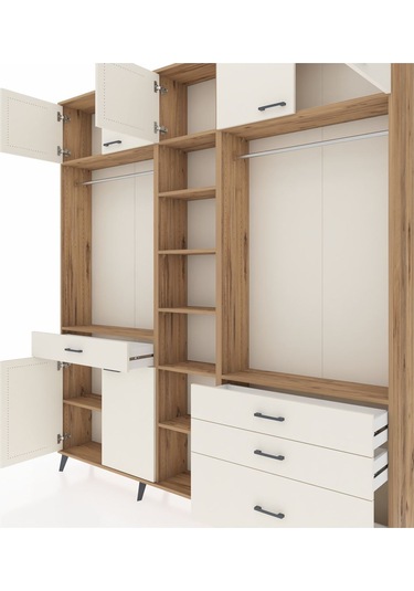 Arges Dolap 11 Raflı 4 Çekmeceli 2 Askılı 220x30x243 Çam-aytaşı/aytaşı Aytası/aytası