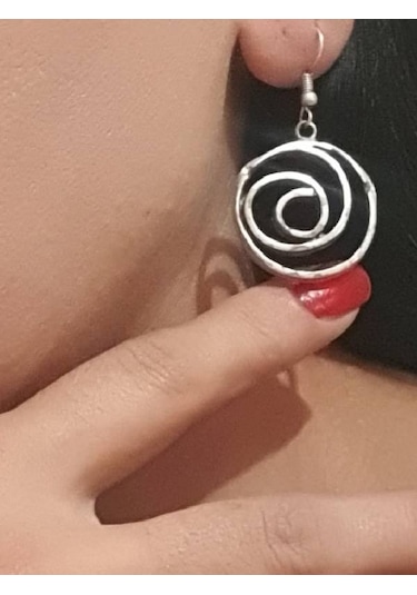 Gümüş Kaplama Antik Çelik Sallantılı Döngülü Gül Küpe