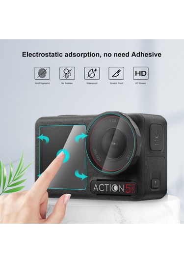 DJI Osmo Action 5 Pro için PULUZ 3'ü 1 arada Temperli Cam Filmi