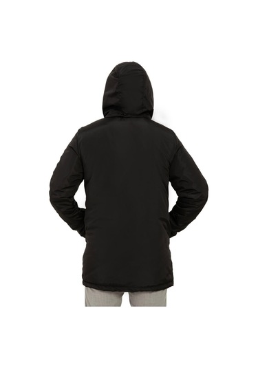 Erkek Polarlı Kürklü Su Ve Rüzgar Geçirmez Kapüşonlu Kışlık Mont & Kaban & Parka Siyah