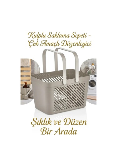 3'lü Gri Çok Amaçlı Kulplu Sepet Mutfak Banyo Çamaşır Organizer Seti Çok Renkli