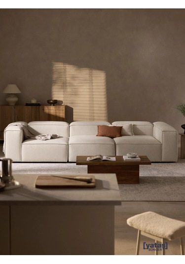 Most Mollis 3 Modül Kanepe Koltuk 01 Kırık Beyaz Keten Kumaş Yumu