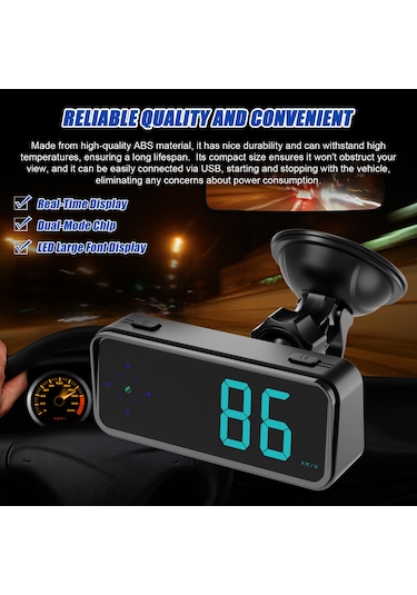 Vkemall Araç Hud Gösterge Paneli: Gerçek Zamanlı Hız, Yön Ve Gps Zamanı, Led Renkli Ekran, Hız Aşımı Uyarısı, Kmh/mph Geçişli