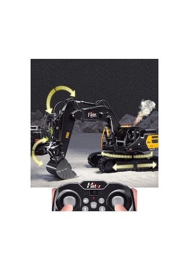 Oyuncak 1:12 Ölçek Büyük Boy Işıklı Sesli Şarjlı Duman Atan Kumandalı Kepçe Sarı Sarı