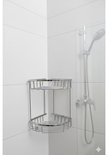 Lüks Krom Duş Köşe Rafı 2 Katlı - Paslanmaz Banyo Şampuanlık Krom