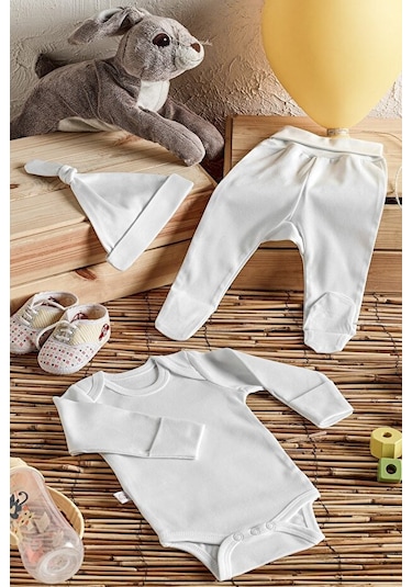 Tinylamb Snow Star Organik Yenidoğan Bebek Seti - 3 Parça Beyaz