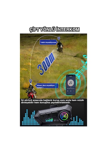 AbbRuch Y10 Bluetooth Intercım Motosiklet Kulaklığı