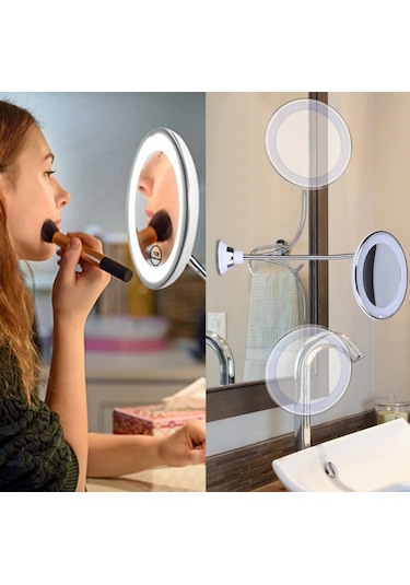 Moveevo 11,5 Inç 10x Büyüteçli Ayna Led Işıklı Banyo Aynası Güçlü Vantuzlu