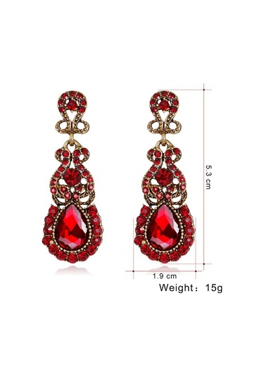 Klasik Damla Küpe Abartılı Atmosferik Alaşımlı Saplama Küpe, Metal Renk: Kırmızı