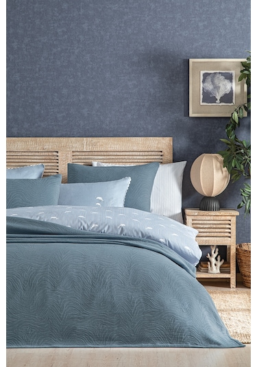 Puffy Arch Çift Kişilik Yatak Örtüsü Seti - İndigo