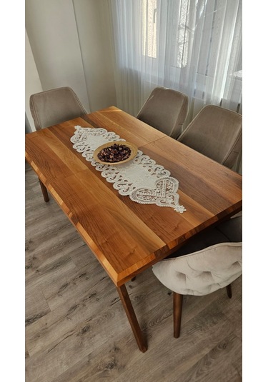 Kalp Desen Fransız Dantelli Keten Gardeya Lüks Runner