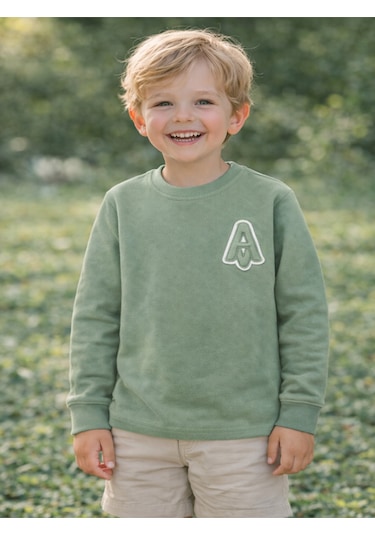 Tanem Kids Erkek Çocuk Jakarlı Yeşil Örme Sweatshirt Yeşil