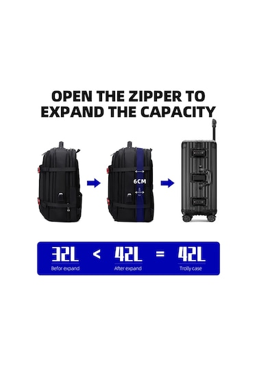 Wiersoon W50306 Genişletilebilir 42l Seyahat Laptop Sırt Çantası Siyah