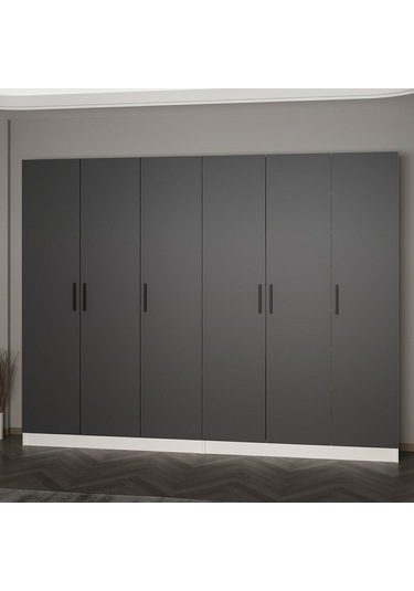 Minar Kale 210 Cm 6 Kapaklı 2b Raf Portmanto Beyaz Antrasit