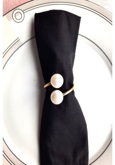 6 Adet Gold Metal Halkalı Krem Incili Peçete Yüzüğü