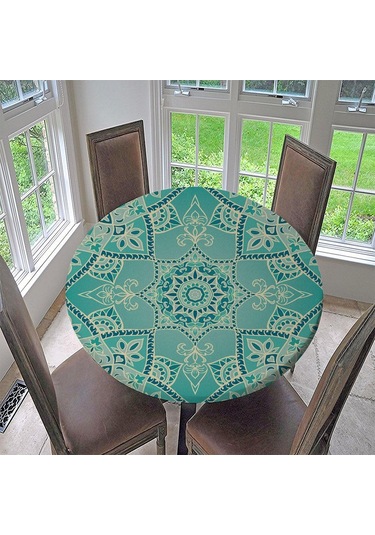 Suntek Magideal Su Geçirmez Kaymaz Yuvarlak Masa Örtüsü Elastik Stil-1