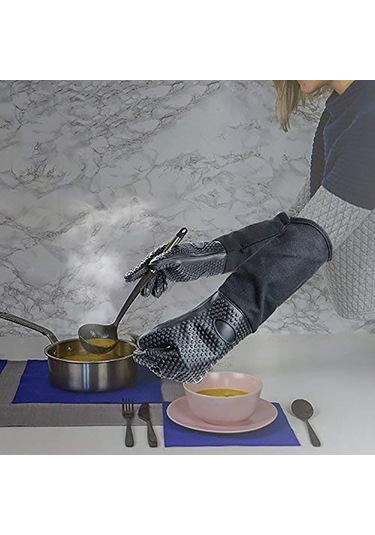 Maotai Shop Ekstra Uzun Profesyonel Silikon Eldiven, Içi Pamuklu