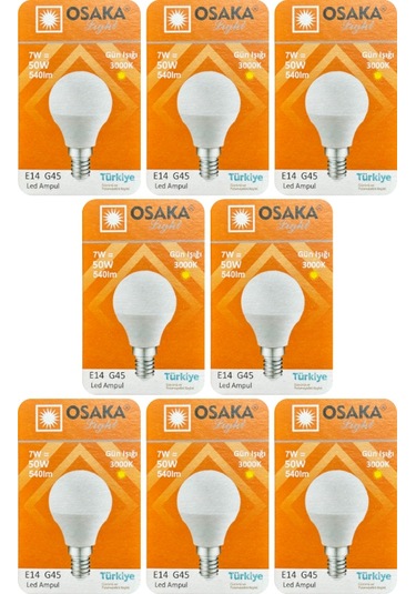 8 Adet Osaka 7w 50w Sarı Işık E14 Duylu İnce Duy Led Mini Ampul