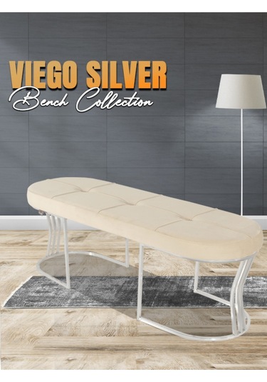 Viego Silver Collection- Krem Kapitoneli Chester Model Puf & Bench & Koltuk & Uzun Makyaj Puff & Yatak Ucu